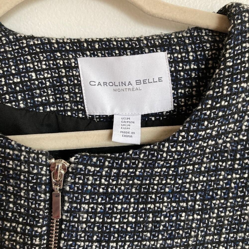 Carolina Belle Womens M Blue Plaid Tweed Zip Front Coat Old Money Preppy Classic - Picture 6 of 8